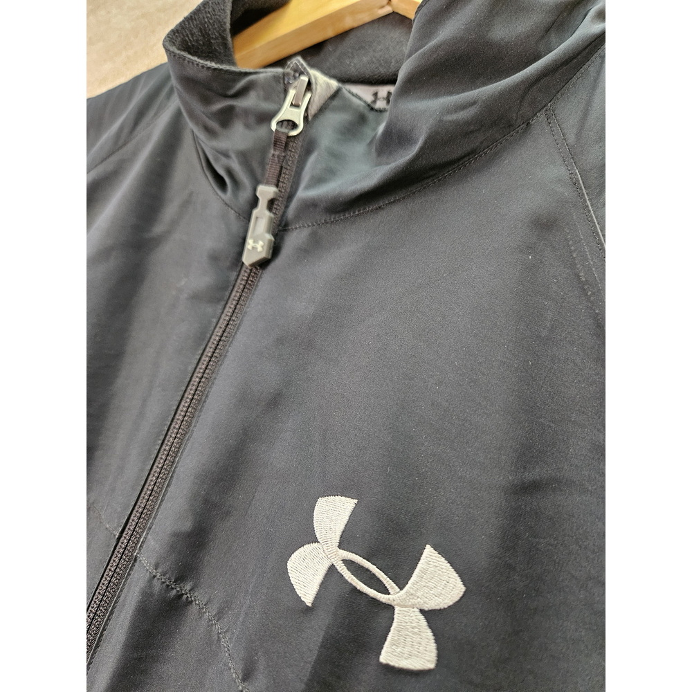 Under Armour Windbreaker Black Full-zip Jacket Pockets Embroidered Logo - Picture 2 of 10